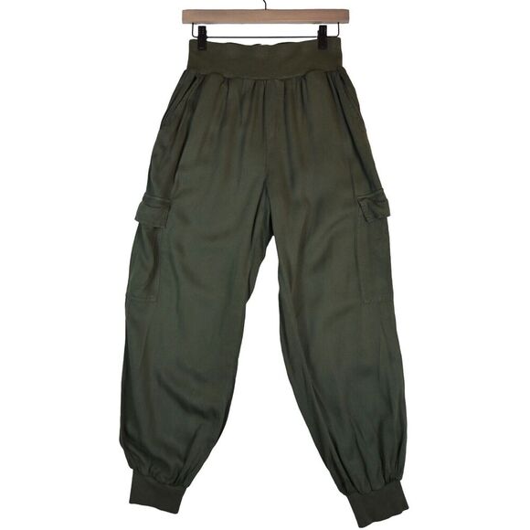 C&C California Womens M Olive Green Cargo Jogger Pants High Waist Utility Pocket - Picture 2 of 7